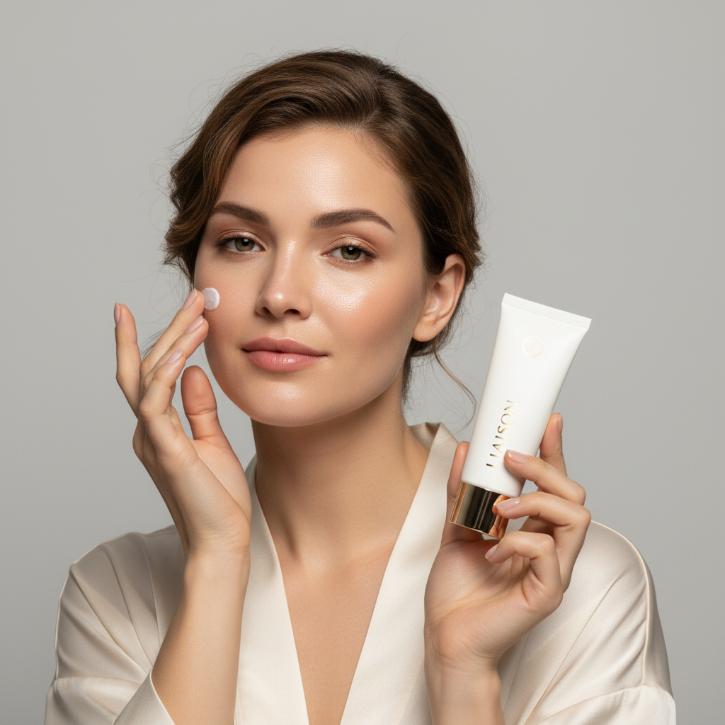 Female model applying Liaison Firming Face Cream
