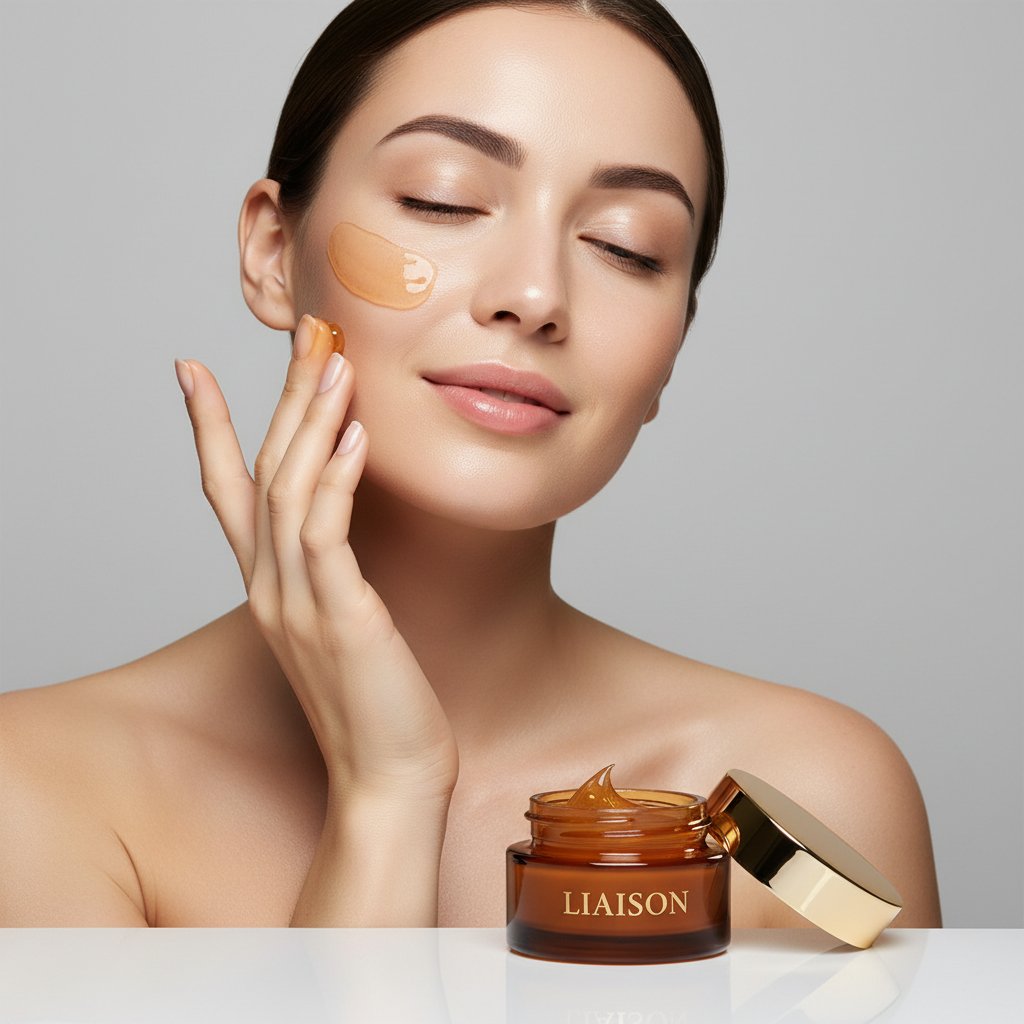 Female model applying Liaison Night Repair Face Mask