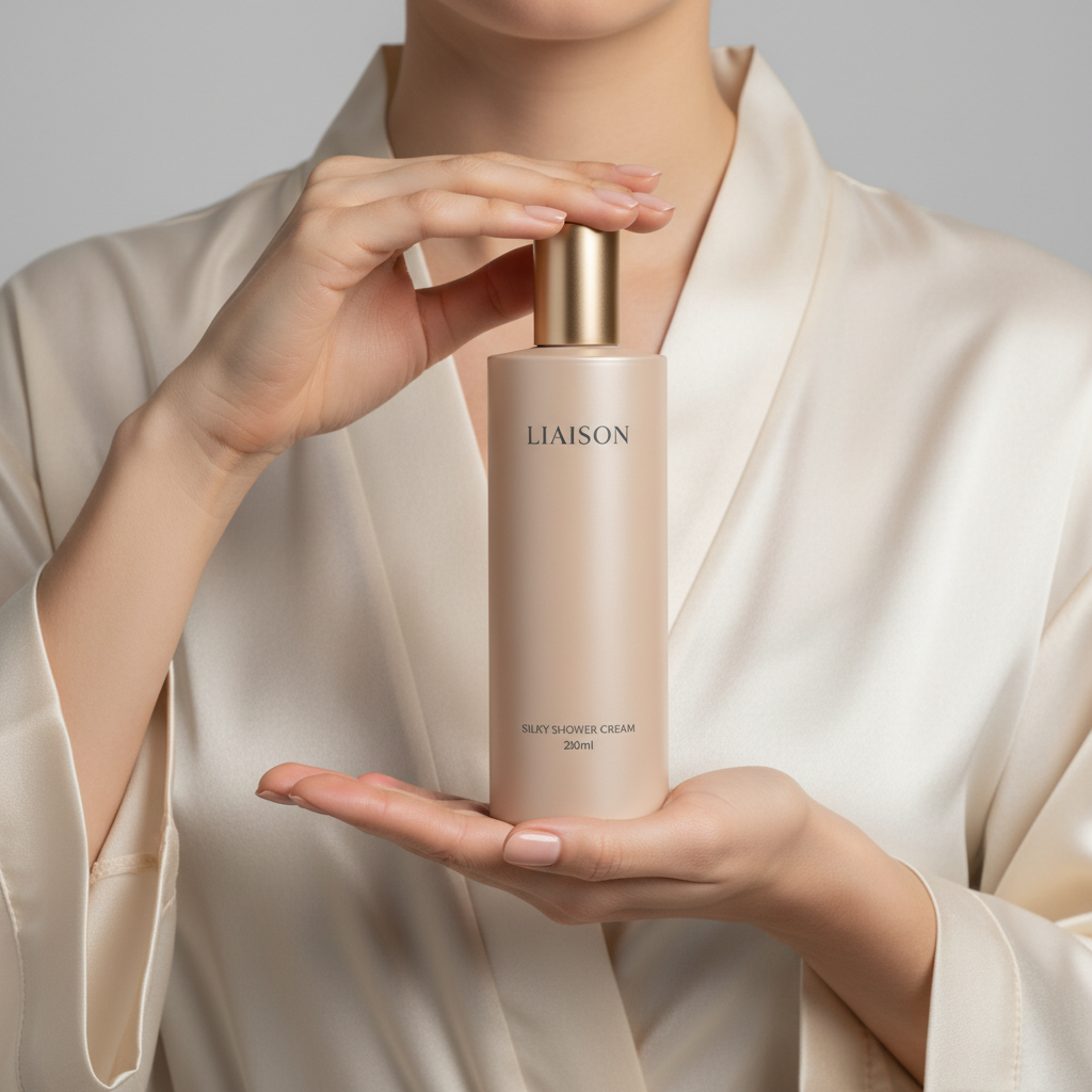 Liaison Silky Shower Cream – Female Model Holding Product