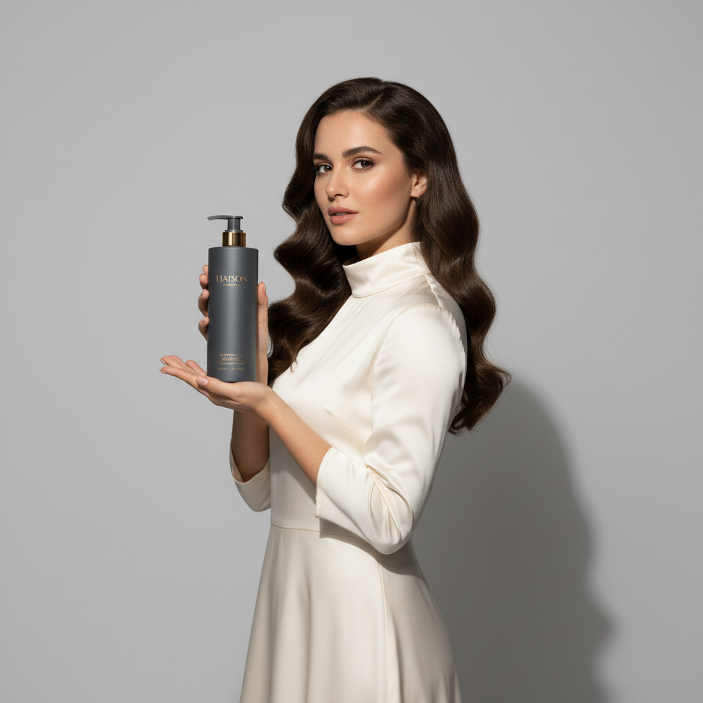 Liaison Smooth Hair Conditioner – Model Holding Bottle