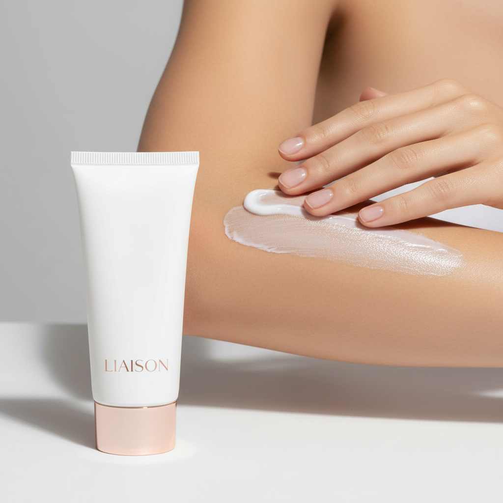 Liaison Revitalizing Body Cream – Female Model Applying Body Cream
