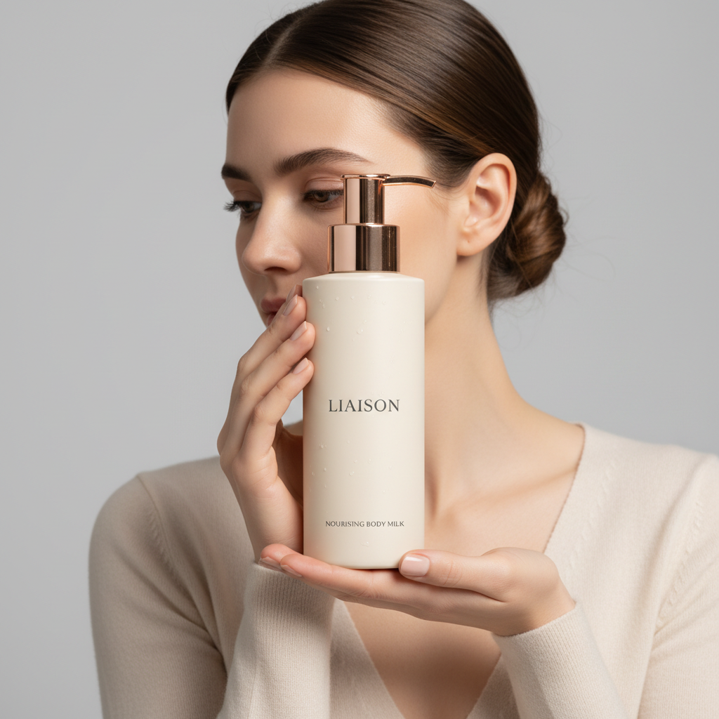 Liaison Nourishing Body Milk – Female Model Holding Product