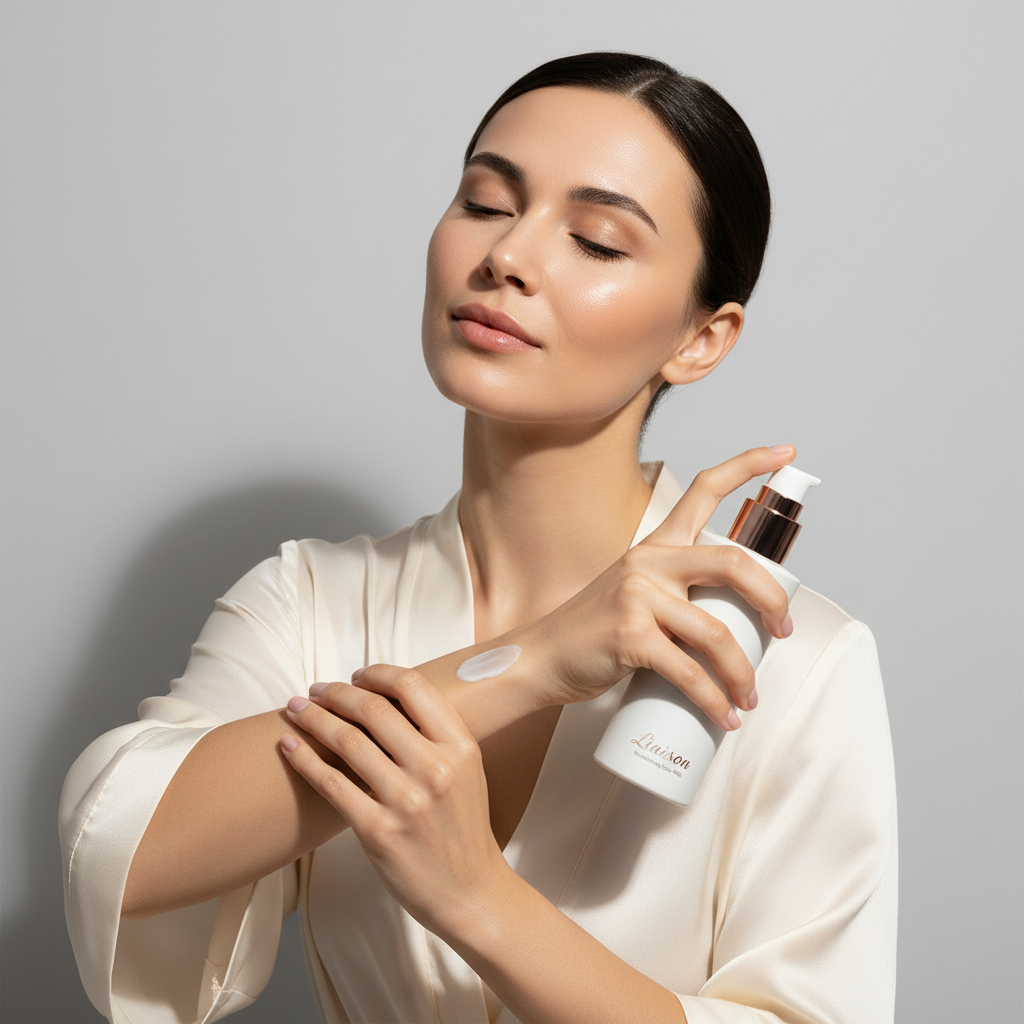 Liaison Nourishing Body Milk – Female Model Using Body Milk