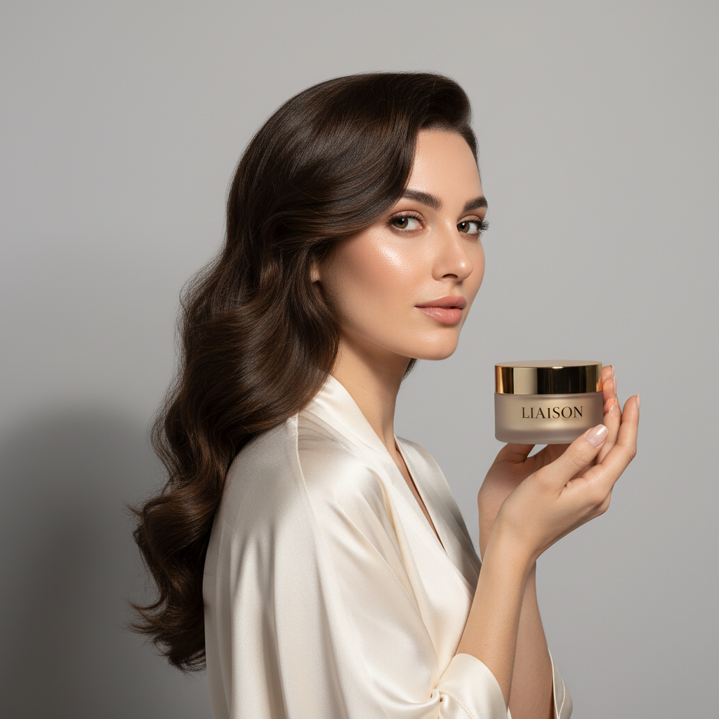 Liaison Nourishing Hair Treatment Cream – Model Holding Jar