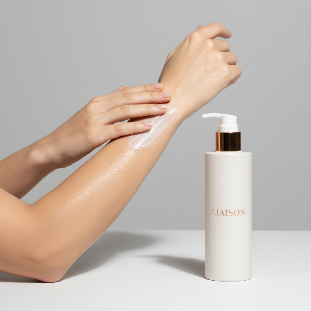 Liaison Smoothing Body Lotion – Female Model Applying Body Lotion