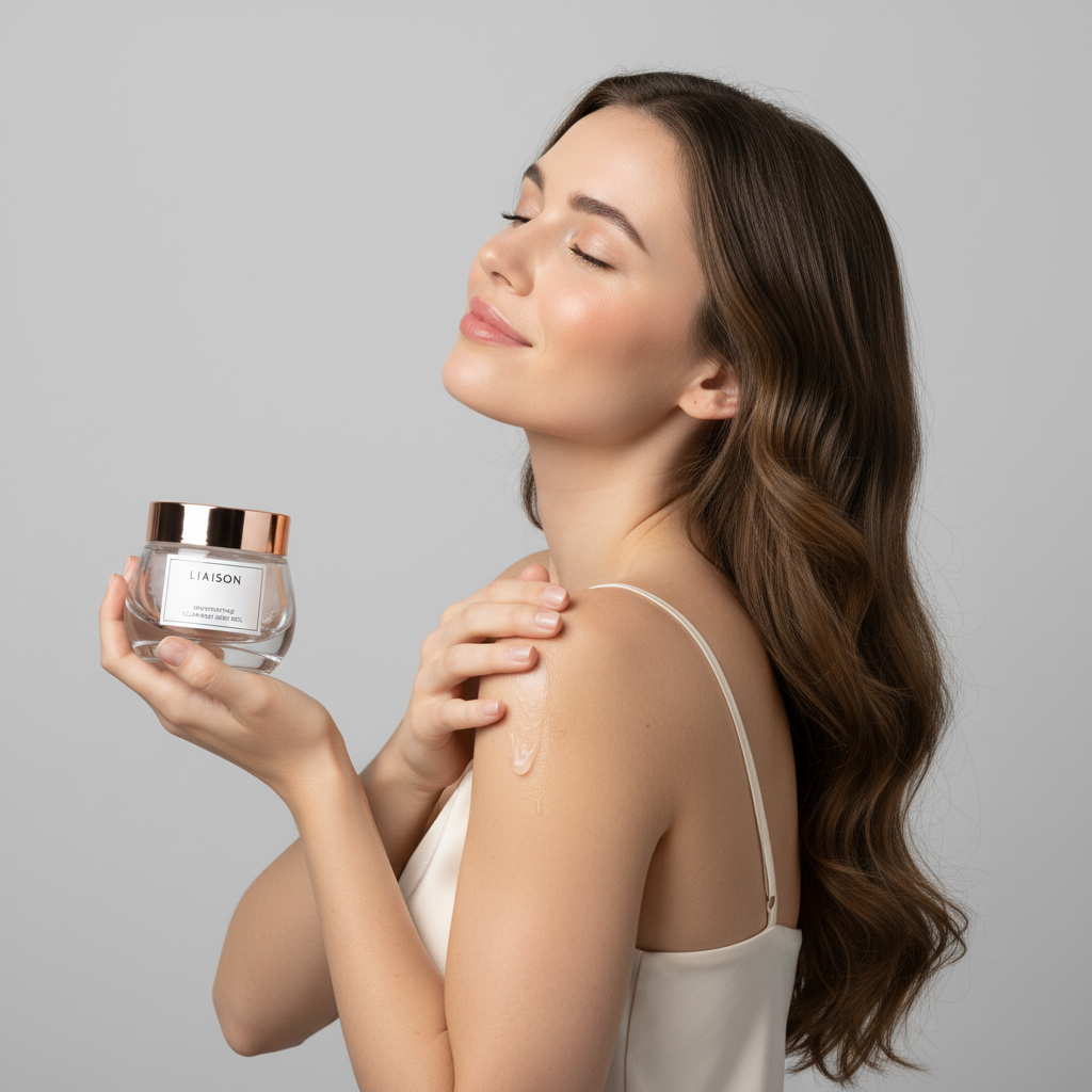 Liaison Invigorating Cleansing Body Gel – Female Model Using Body Gel