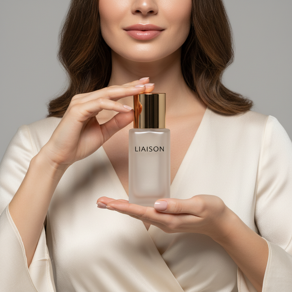 Female model holding Liaison Glow Face Essence