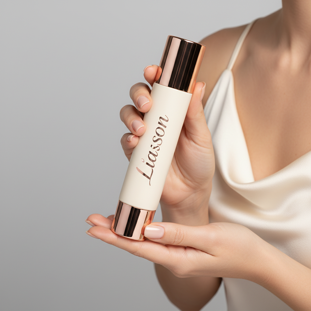 Female model holding Liaison Revitalizing Face Serum