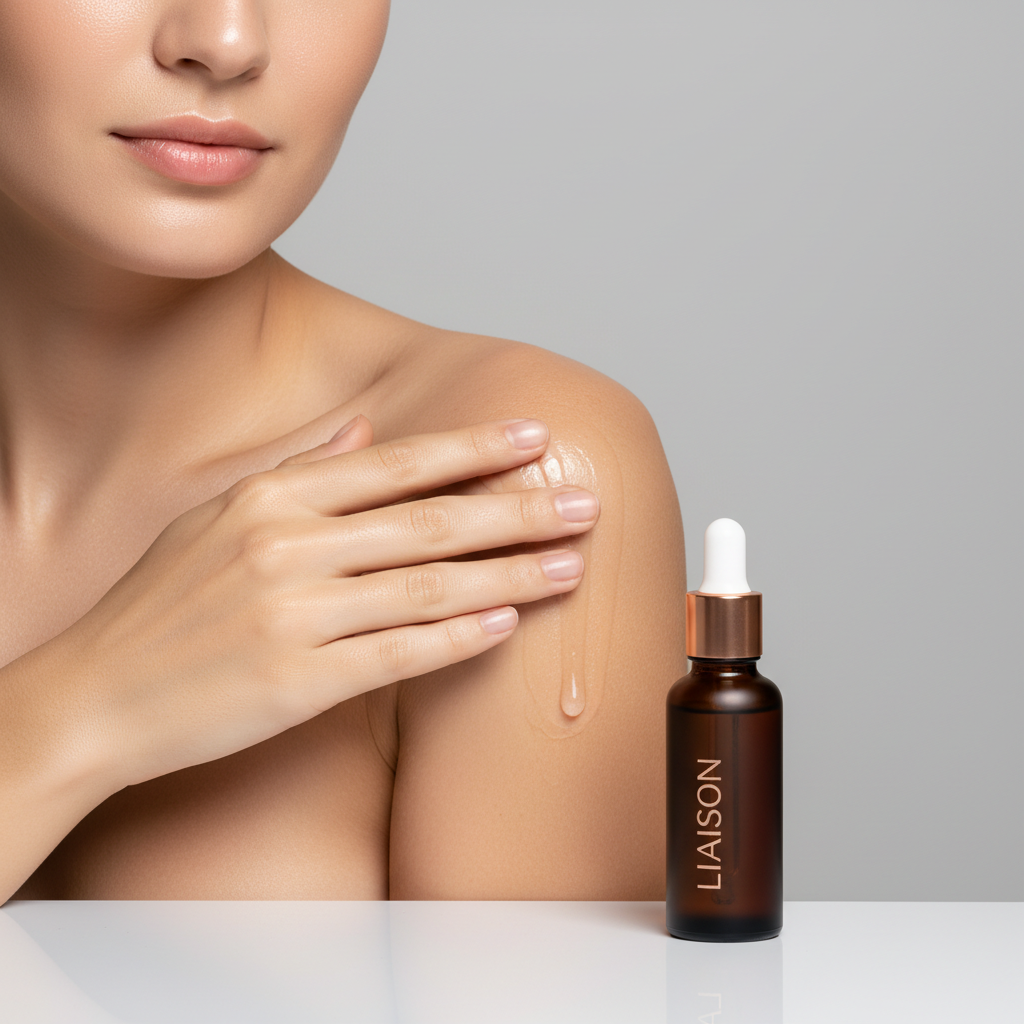 Liaison Radiant Skin Body Serum – Female Model Applying Body Serum