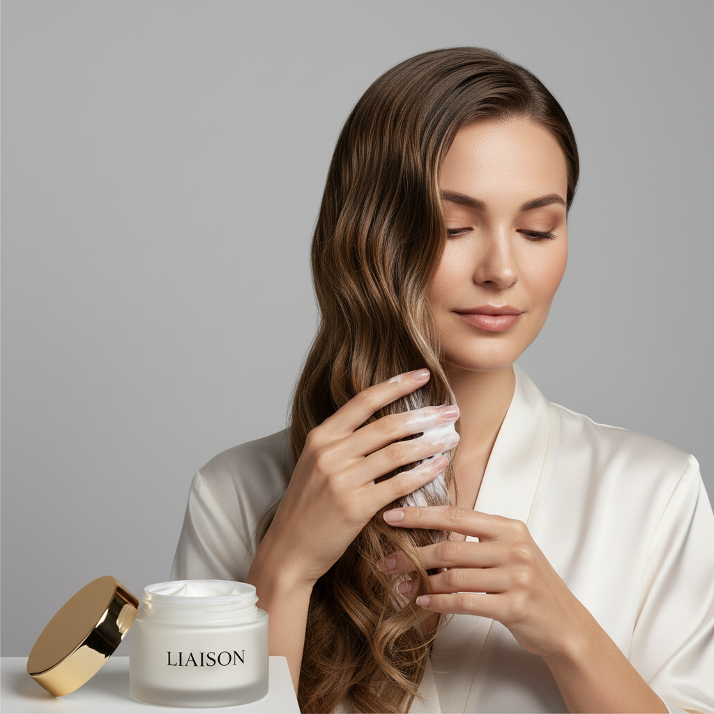 Liaison Nourishing Hair Treatment Cream – Model Applying Mask