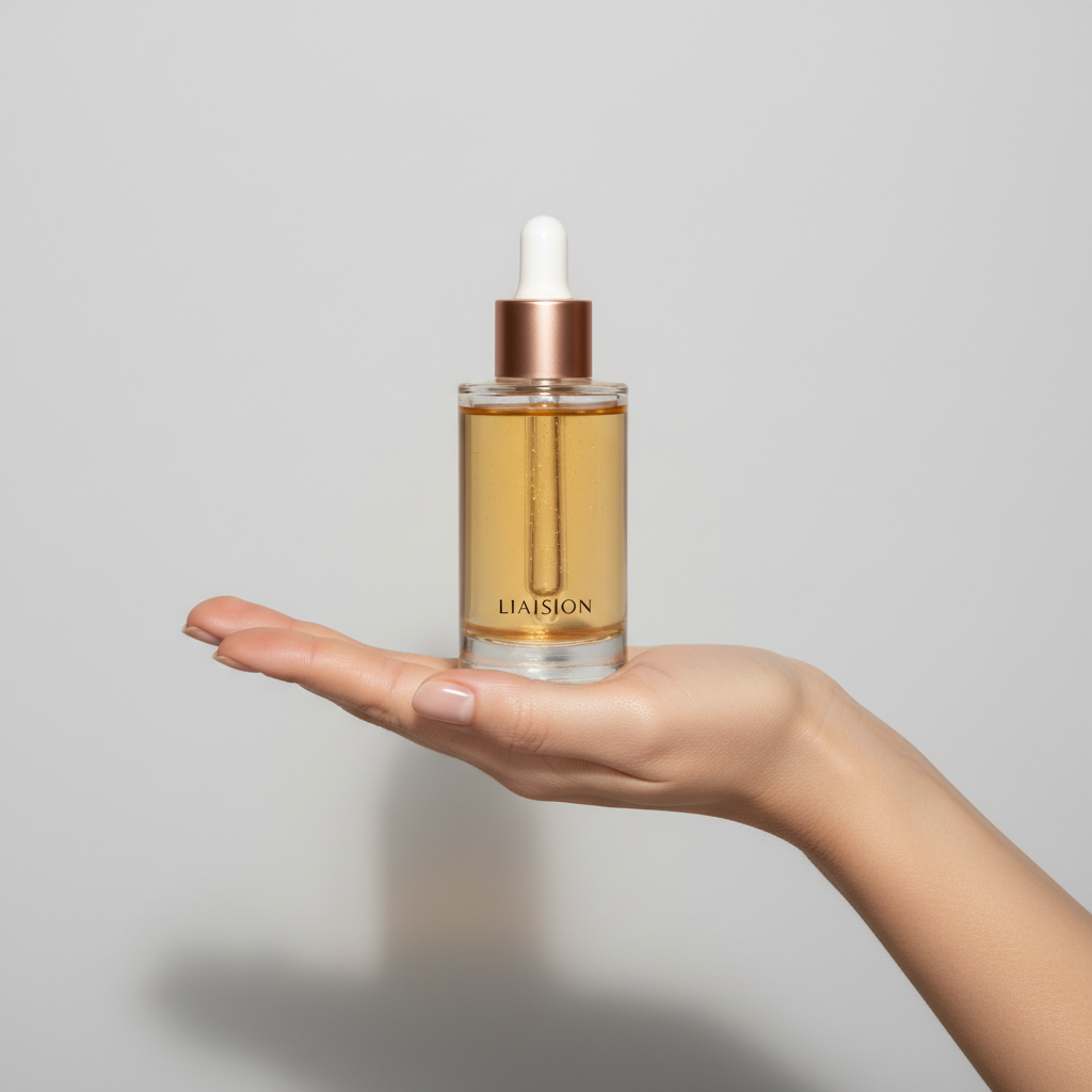 Liaison Glow Body Oil – Female Model Holding Product