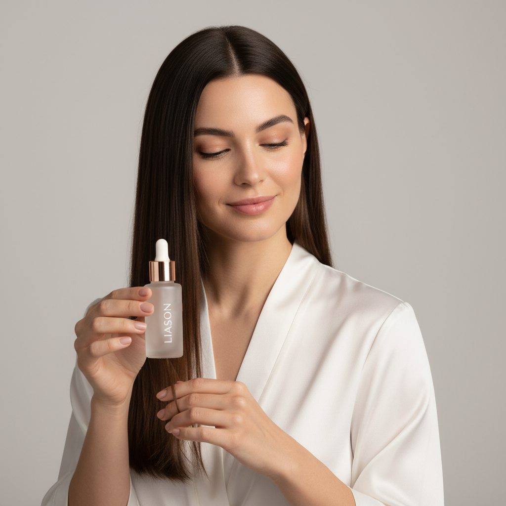 Liaison Essential Hair Serum – Model Applying Serum