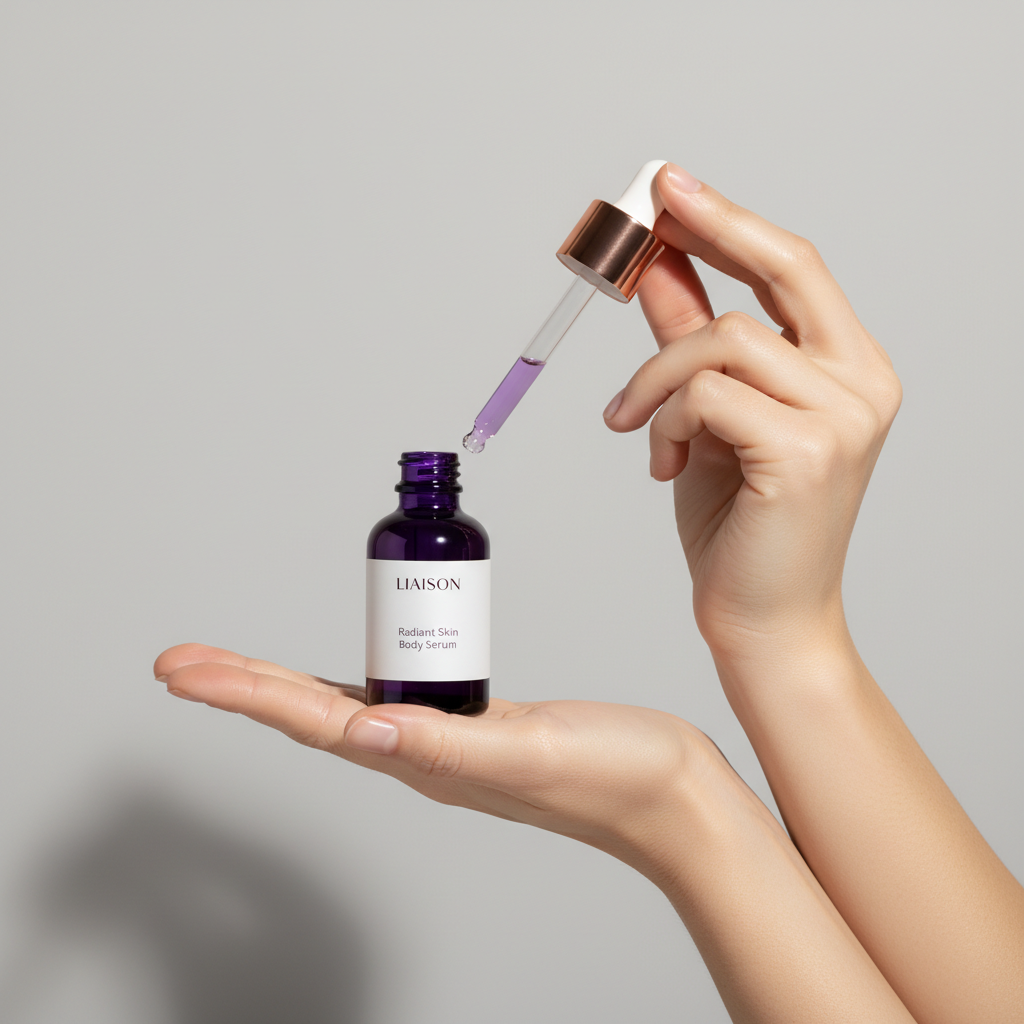 Liaison Radiant Skin Body Serum – Female Model Holding Product