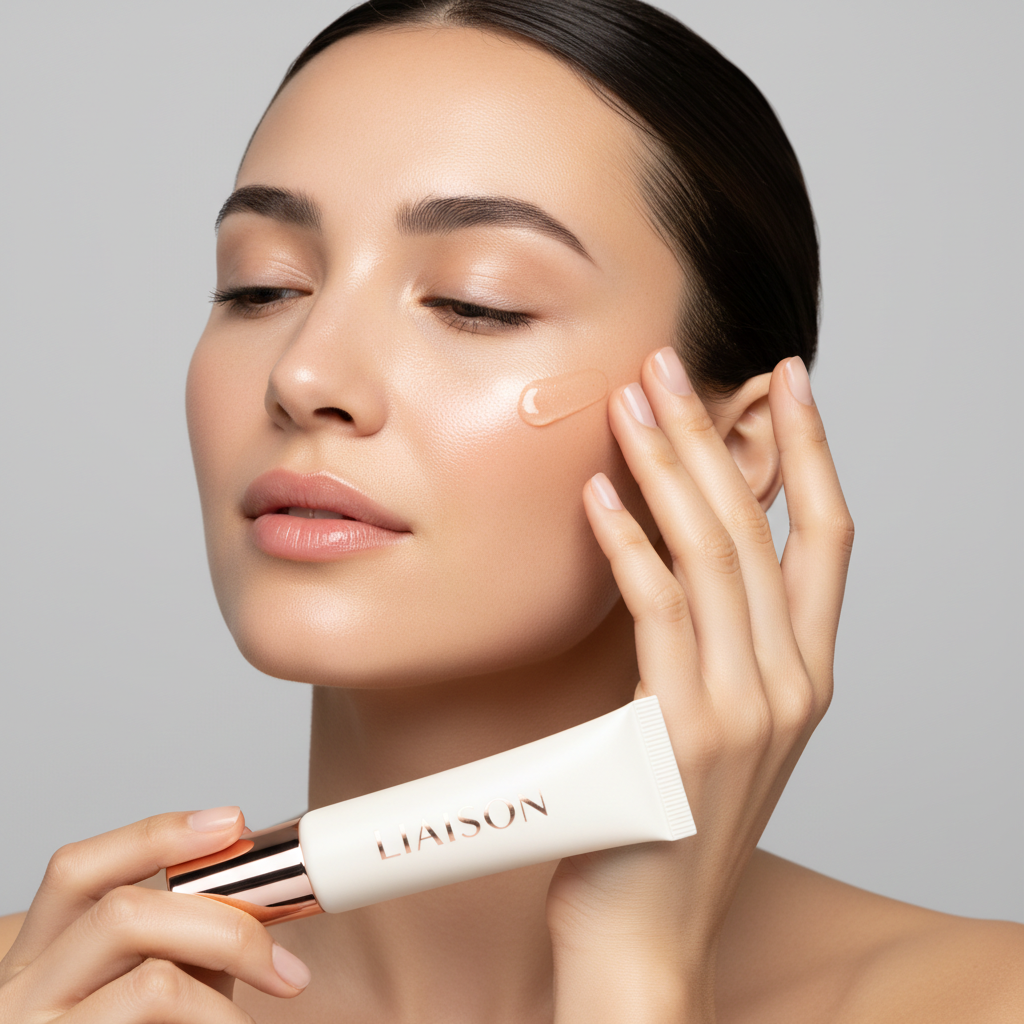 Female model applying Liaison Revitalizing Face Serum