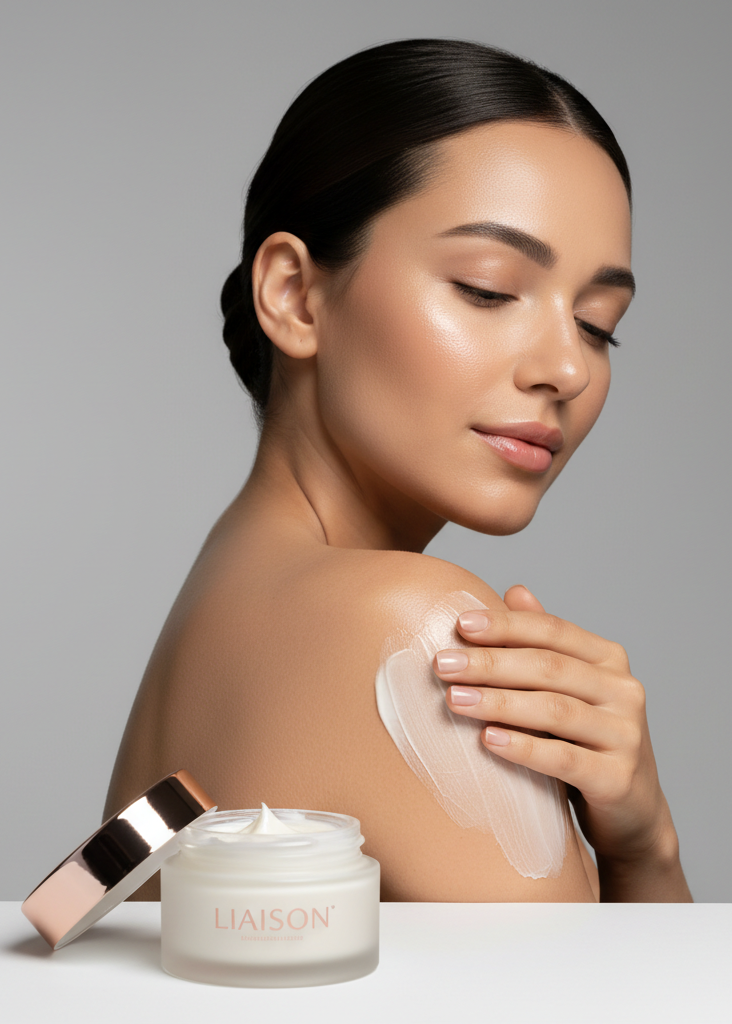 Liaison Overnight Repair Body Mask – Female Model Applying Body Mask